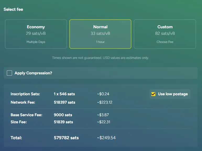 Illustration of Network fees on the BTC blockchain